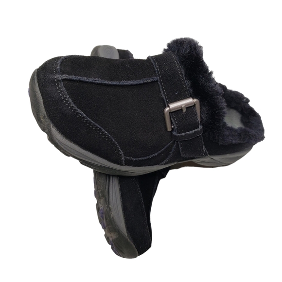 Easy Spirit | "Each One" Black Leather Faux Fur Trim Slip On Loafers Women's 6.5 - Picture 6 of 10